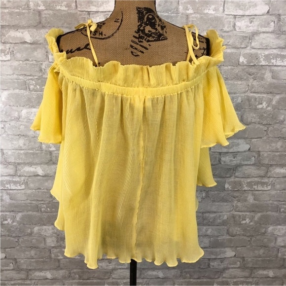 Line and Dot Off Shoulder Pleated Top - Picture 1 of 3